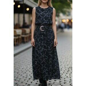 Jamie Brooke Vintage Womens Green Floral Maxi Dress Western Belted Size M